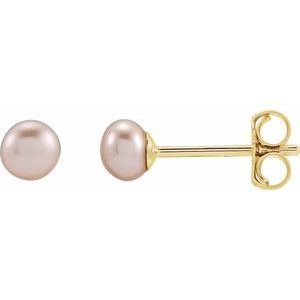 14K Yellow Cultured Pink Freshwater Pearl Earrings 651659:141:P