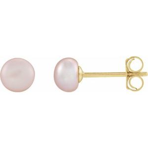 14K Yellow Cultured Pink Freshwater Pearl Earrings 651659:143:P