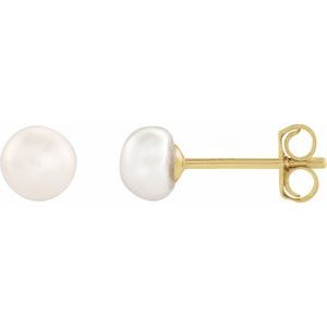 14K Yellow 4-4.5 mm Cultured White Freshwater Button Pearl Earrings 651659:135:P