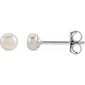 Sterling Silver 3.5-4 mm Cultured White Freshwater Button Pearl Earrings 651659:132:P