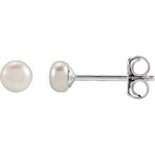 Sterling Silver 3.5-4 mm Cultured White Freshwater Button Pearl Earrings 651659:132:P