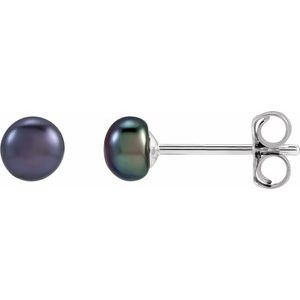 Sterling Silver 4-4.5 mm Cultured Black Freshwater Button Pearl Earrings 651659:138:P
