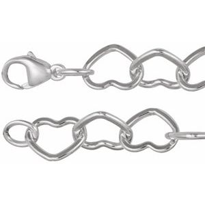 Sterling Silver 9 mm Heart 7" Chain CH1259:104:P