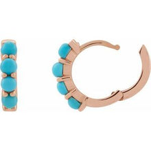 14K Rose Natural Turquoise Cabochon Hinged 14.7 mm  Hoop Earrings 87181:209:P