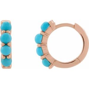 14K Rose Natural Turquoise Cabochon Hinged 14.7 mm  Hoop Earrings 87181:209:P