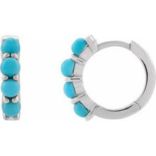 Sterling Silver Natural Turquoise Cabochon Hinged  14.7 mm  Hoop Earrings 87181:214:P