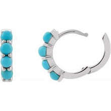 Platinum Natural Turquoise Cabochon Hinged 14.7 mm  Hoop Earrings 87181:202:P