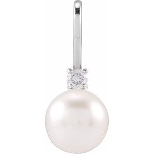14K White Cultured White Akoya Pearl & .03 CT Natural Diamond Charm/Pendant 88833:106:P
