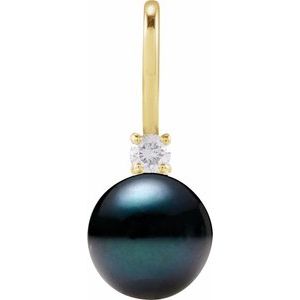 14K Yellow Cultured Black Akoya Pearl & .03 CT Natural Diamond Charm/Pendant 88833:111:P