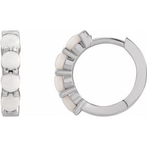 14K White Natural White Opal Cabochon Hinged 14.7 mm  Hoop Earrings 87181:195:P