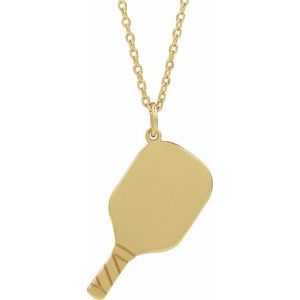 14K Yellow Engravable Pickleball Paddle 16-18" Necklace 88786:106:P
