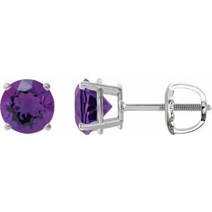 14K White 8 mm Natural Amethyst Stud Earrings 1874:70781:P