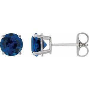 14K White 8 mm Lab-Grown Blue Sapphire Stud Earrings 1874:70507:P