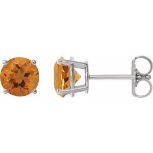 14K White 8 mm Natural Citrine Stud Earrings 1874:70513:P