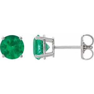 14K White 8 mm Lab-Grown Emerald Stud Earrings 1874:70508:P