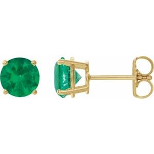 14K Yellow 8 mm Lab-Grown Emerald Stud Earrings 1874:70526:P