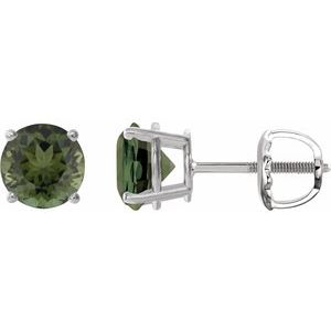 Sterling Silver 6 mm Natural Green Tourmaline Stud Earrings 1874:70661:P