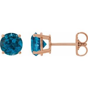 14K Rose 7 mm Natural London Blue Topaz Stud Earrings 1874:70406:P