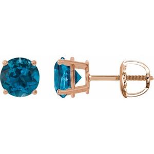 14K Rose 8 mm Natural London Blue Topaz Stud Earrings 1874:70766:P
