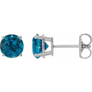 Platinum 8 mm Natural London Blue Topaz Stud Earrings 1874:70550:P