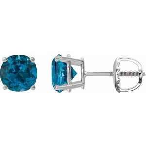 14K White 6 mm Natural London Blue Topaz Stud Earrings 1874:70608:P