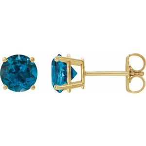 14K Yellow 8 mm Natural London Blue Topaz Stud Earrings 1874:70532:P