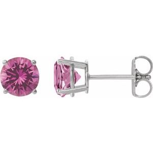 14K White 8 mm Lab-Grown Pink Sapphire Stud Earrings 1874:70520:P