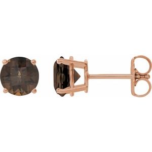 14K Rose 7 mm Natural Smoky Quartz Stud Earrings 1874:70411:P