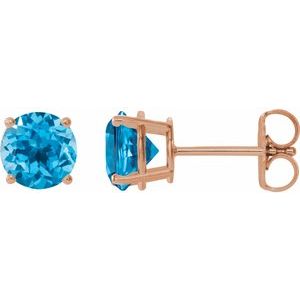 14K Rose 8 mm Natural Swiss Blue Topaz Stud Earrings 1874:70501:P