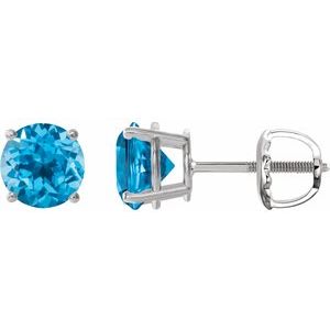 14K White 7 mm Natural Swiss Blue Topaz Stud Earrings 1874:70700:P