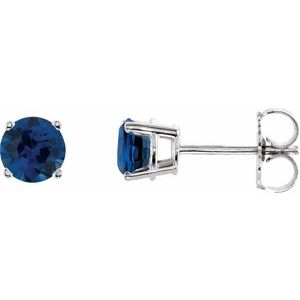 14K White 5 mm Natural Blue Sapphire Stud Earrings 1874:70002:P