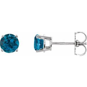 14K White 5 mm Natural London Blue Topaz Stud Earrings 1874:70116:P