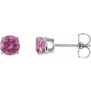 14K White 5 mm Natural Pink Tourmaline Stud Earrings 1874:70100:P