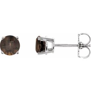 14K White 5 mm Natural Smoky Quartz Stud Earrings 1874:70166:P