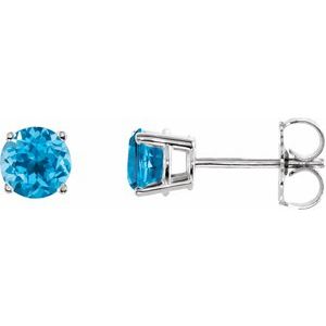 14K White 5 mm Natural Swiss Blue Topaz Stud Earrings 1874:70112:P