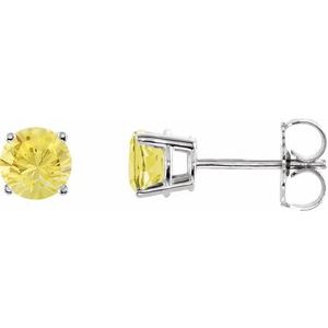 14K White 5 mm Natural Yellow Sapphire Stud Earrings 1874:70007:P