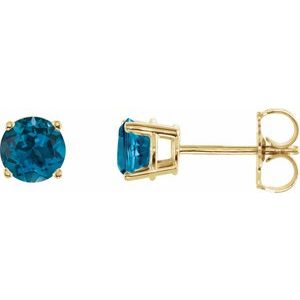 14K Yellow 5 mm Natural London Blue Topaz Stud Earrings 1874:70117:P
