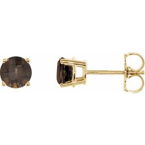 14K Yellow 5 mm Natural Smoky Quartz Stud Earrings 1874:70167:P