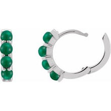 14K White Natural Emerald Cabochon Hinged 14.7 mm  Hoop Earrings 87181:224:P