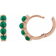 14K Rose Natural Emerald Cabochon Hinged 14.7 mm  Hoop Earrings 87181:204:P