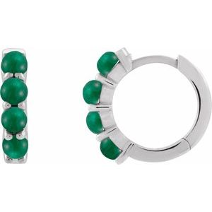 Platinum Natural Emerald Cabochon Hinged 14.7 mm  Hoop Earrings 87181:199:P