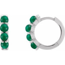Sterling Silver Natural Emerald Cabochon Hinged 14.7 mm  Hoop Earrings 87181:212:P