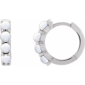 Platinum Natural Rainbow Moonstone Cabochon 14.7 mm  Hoop Earrings 87181:213:P