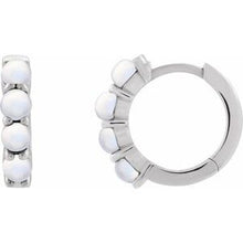 14K White Natural Rainbow Moonstone Cabochon Hinged 14.7 mm  Hoop Earrings 87181:221:P