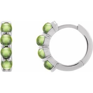 Sterling Silver Natural Peridot Cabochon Hinged 14.7 mm  Hoop Earrings 87181:206:P