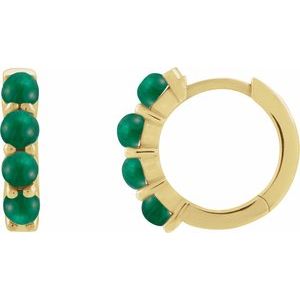 14K Yellow Natural Emerald Cabochon Hinged 14.7 mm  Hoop Earrings 87181:207:P