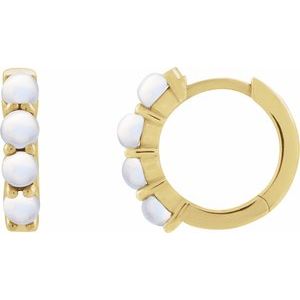 14K Yellow Natural Rainbow Moonstone Cabochon Hinged 14.7 mm  Hoop Earrings 87181:217:P