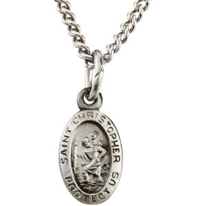 Sterling Silver 9x6 mm Oval St. Christopher 18" Necklace