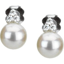 14K White Cultured White Freshwater Pearl &  1/10 CTW Natural Diamond Earrings 67463:101:P