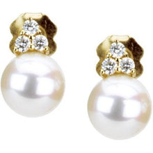 14K Yellow Cultured White Freshwater Pearl & 1/10 CTW Natural Diamond Earrings 67463:102:P